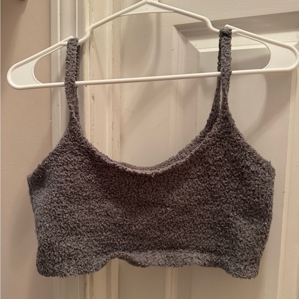 Cozy Gray Women's Fuzzy Crop Top